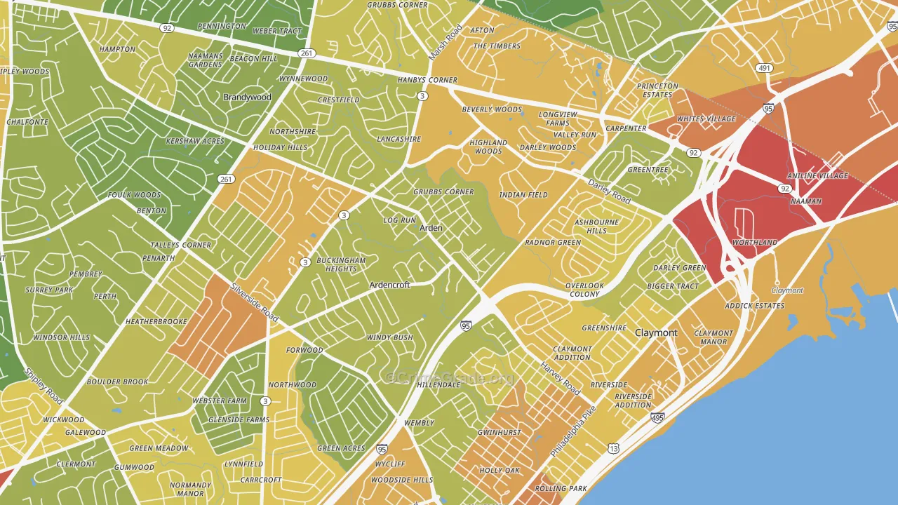 Ardentown, DE Map of Robbery Rates