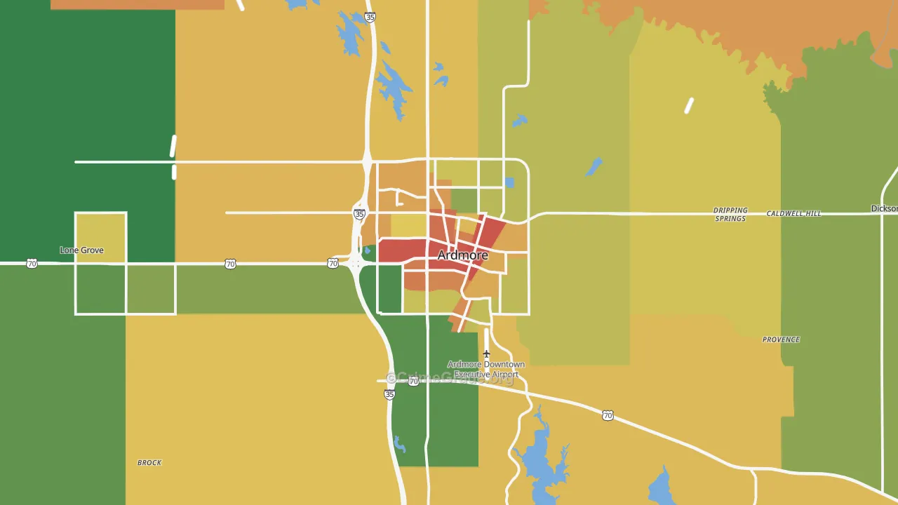 Ardmore, OK Map of Robbery Rates