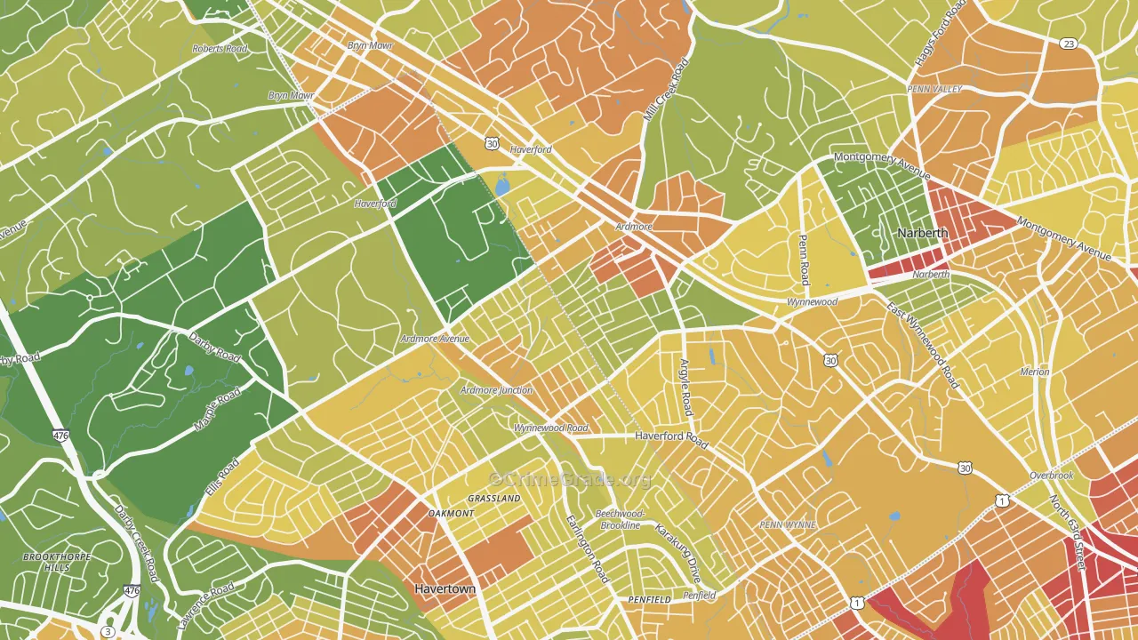Ardmore, PA Map of Robbery Rates