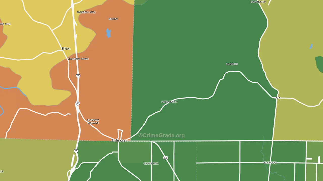 Ardmore, TN Map of Robbery Rates