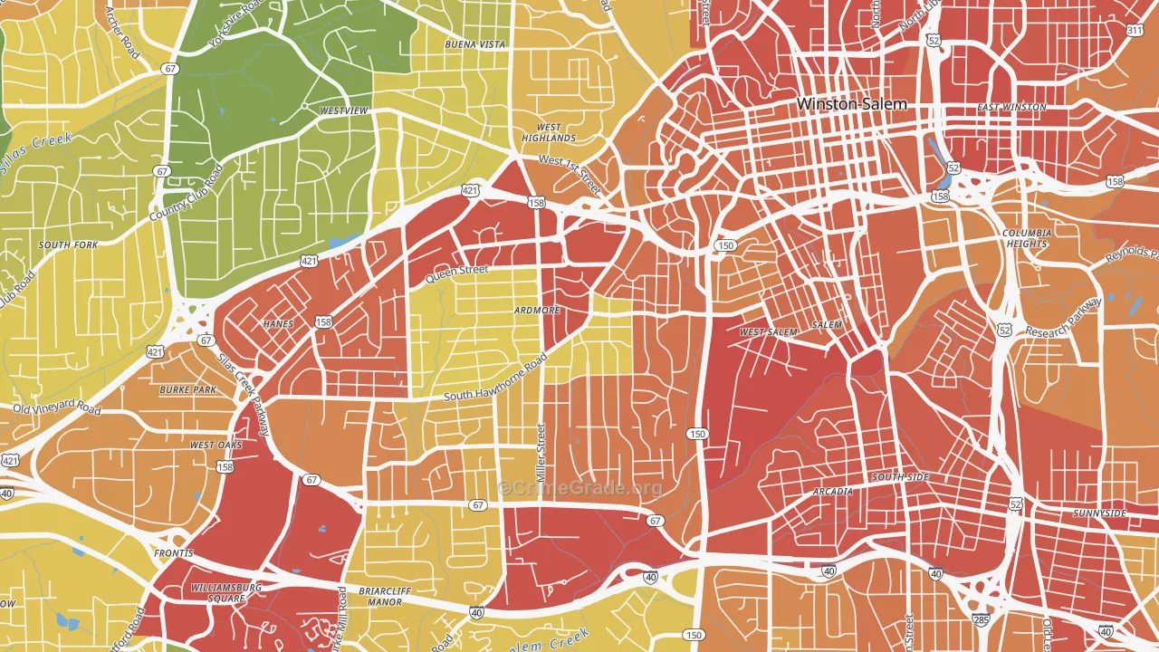 Ardmore, Winston-Salem, NC Map of Robbery Rates