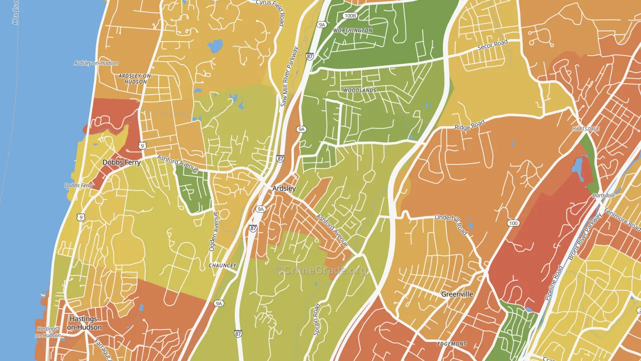 Ardsley, NY Map of Robbery Rates