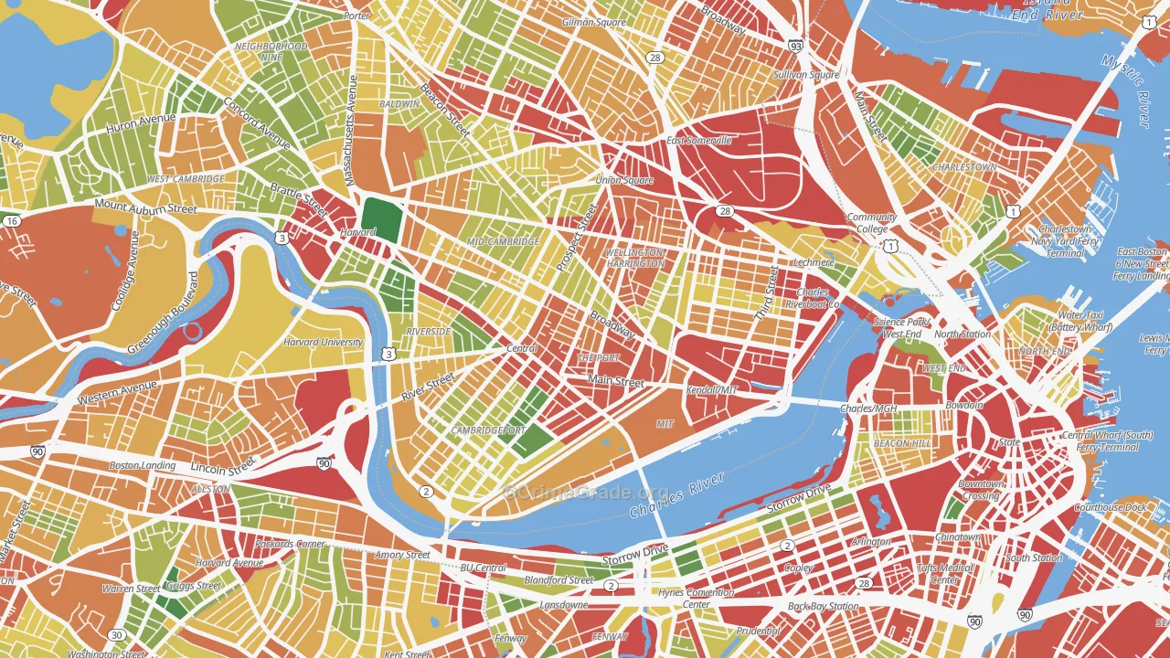Area IV, Cambridge, MA Map of Robbery Rates
