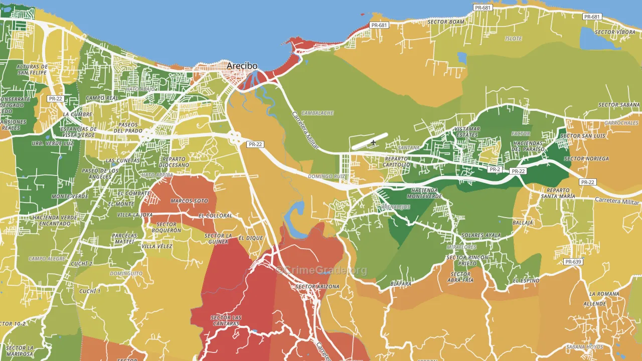 Arecibo Municipio, PR Map of Robbery Rates