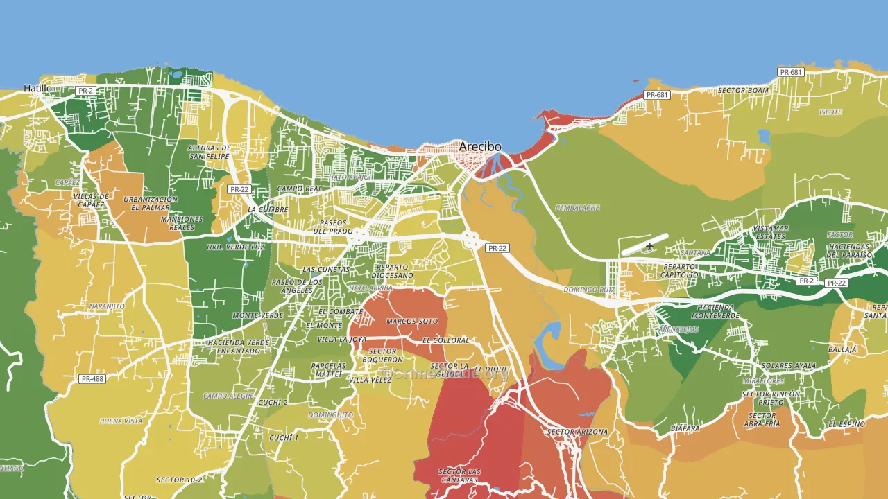 Arecibo, PR Map of Robbery Rates