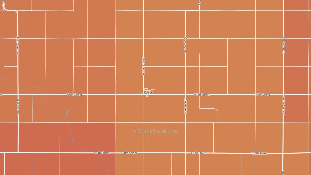 Aredale, IA Map of Robbery Rates