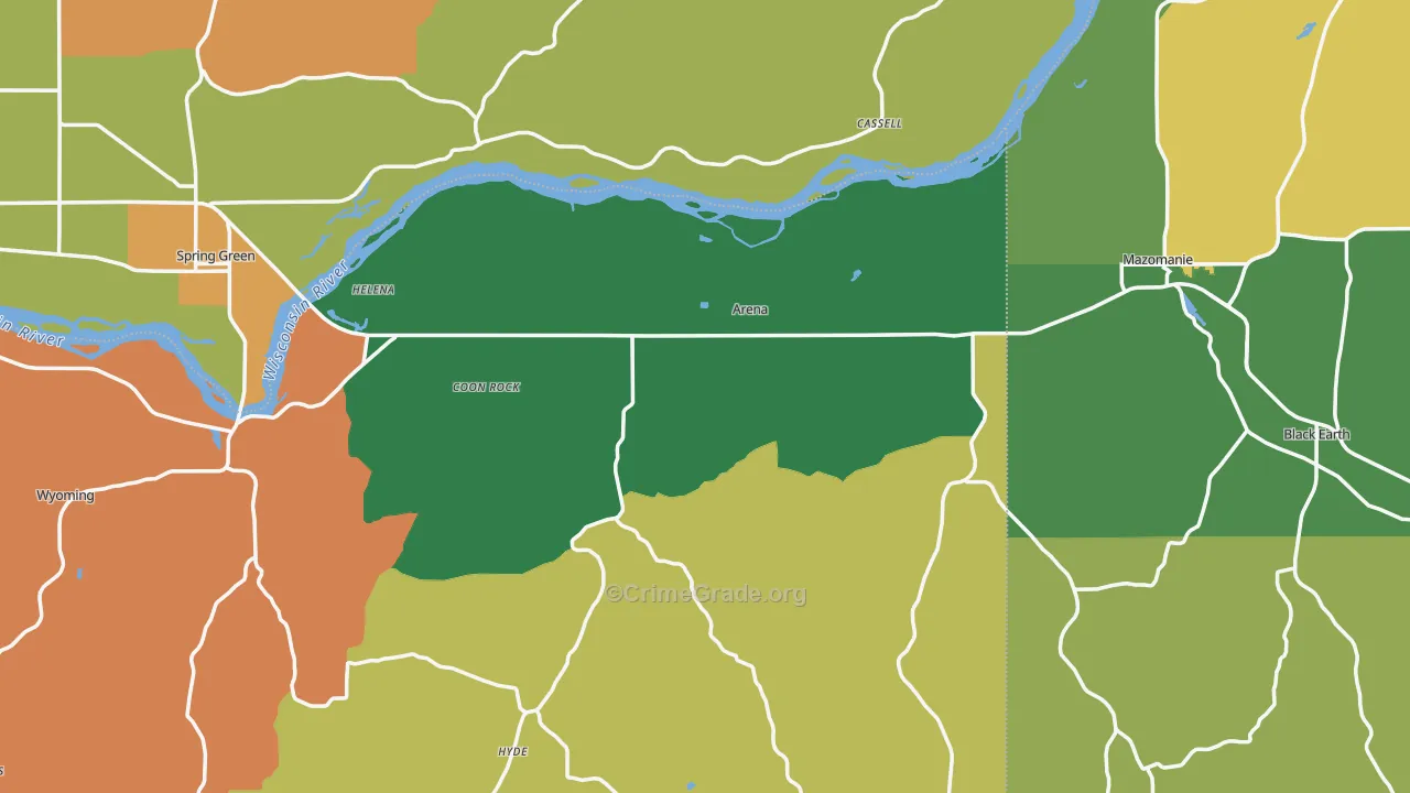 Arena, WI Map of Robbery Rates