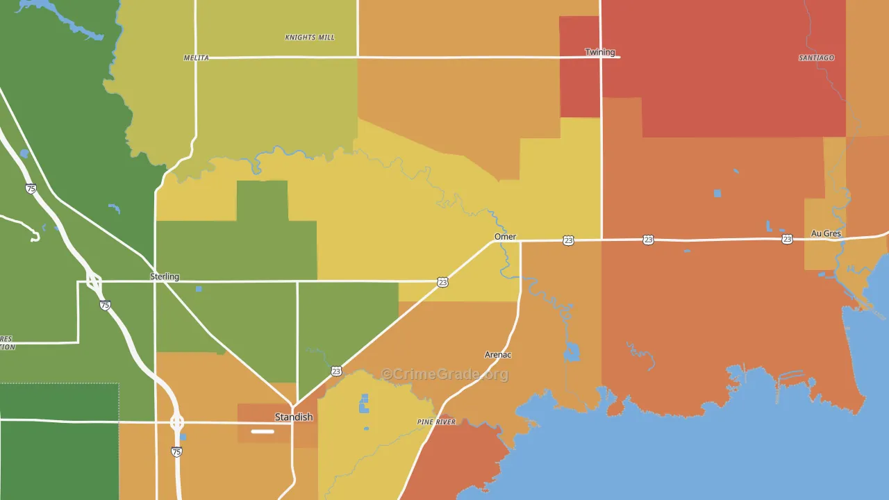Arenac County, MI Map of Robbery Rates