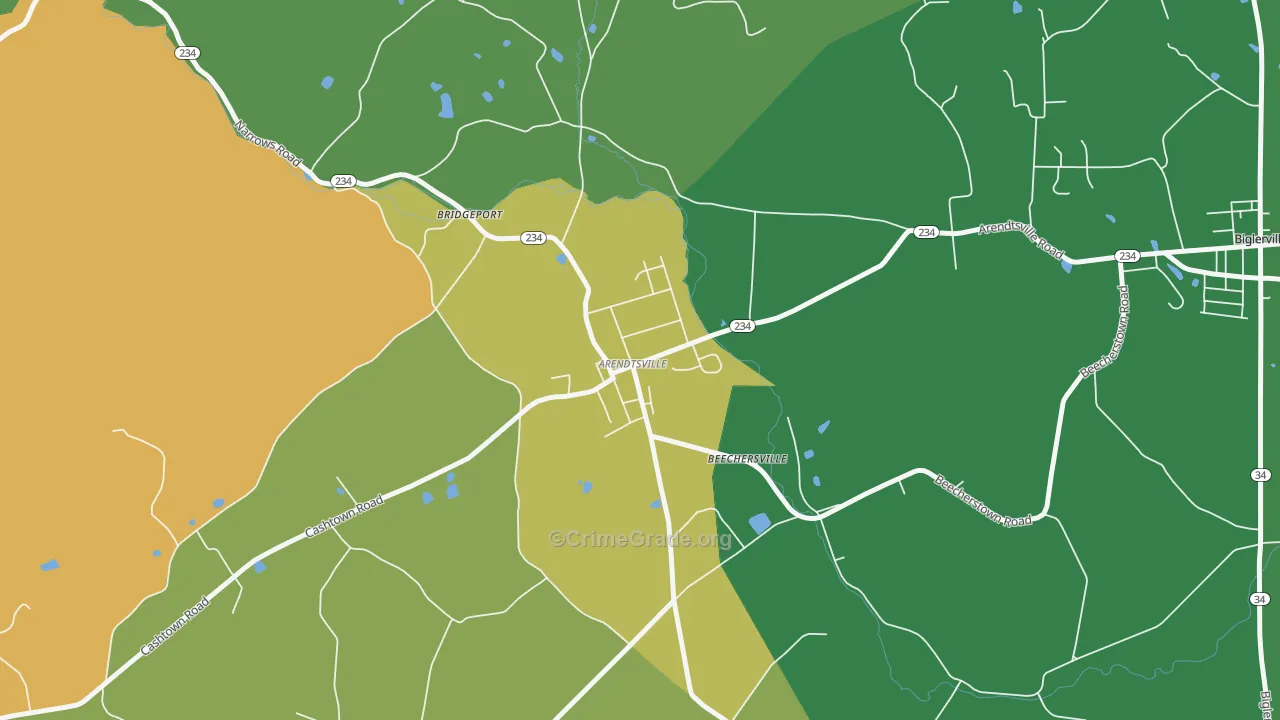Arendtsville, PA Map of Robbery Rates