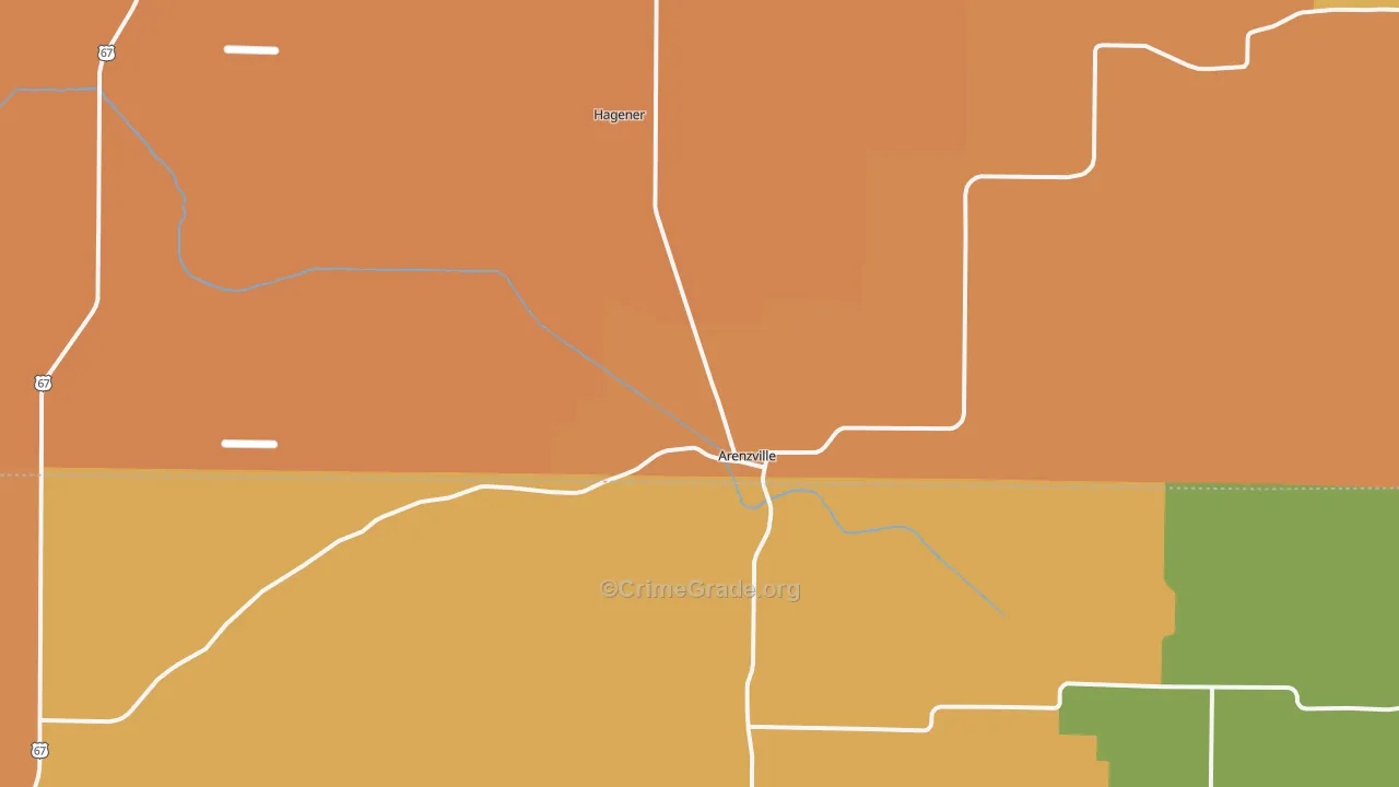 Arenzville, IL Map of Robbery Rates