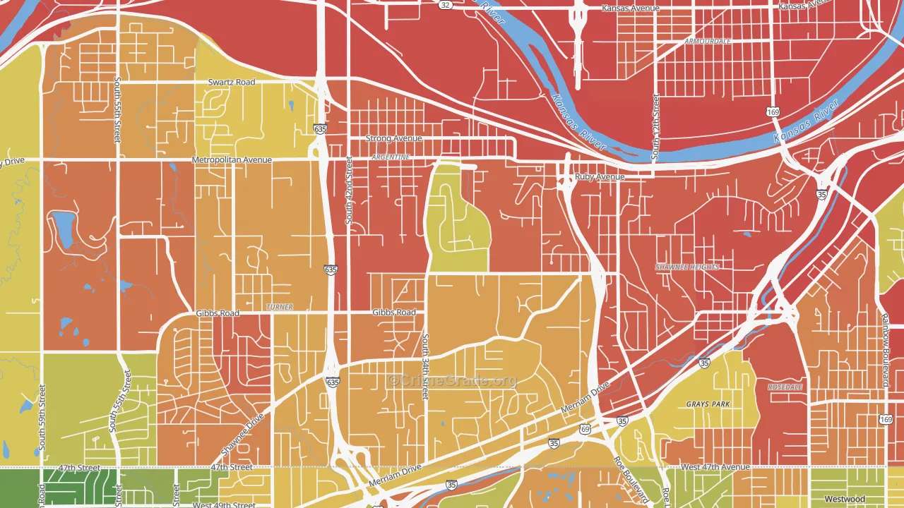 Argentine, Kansas City, KS Map of Robbery Rates