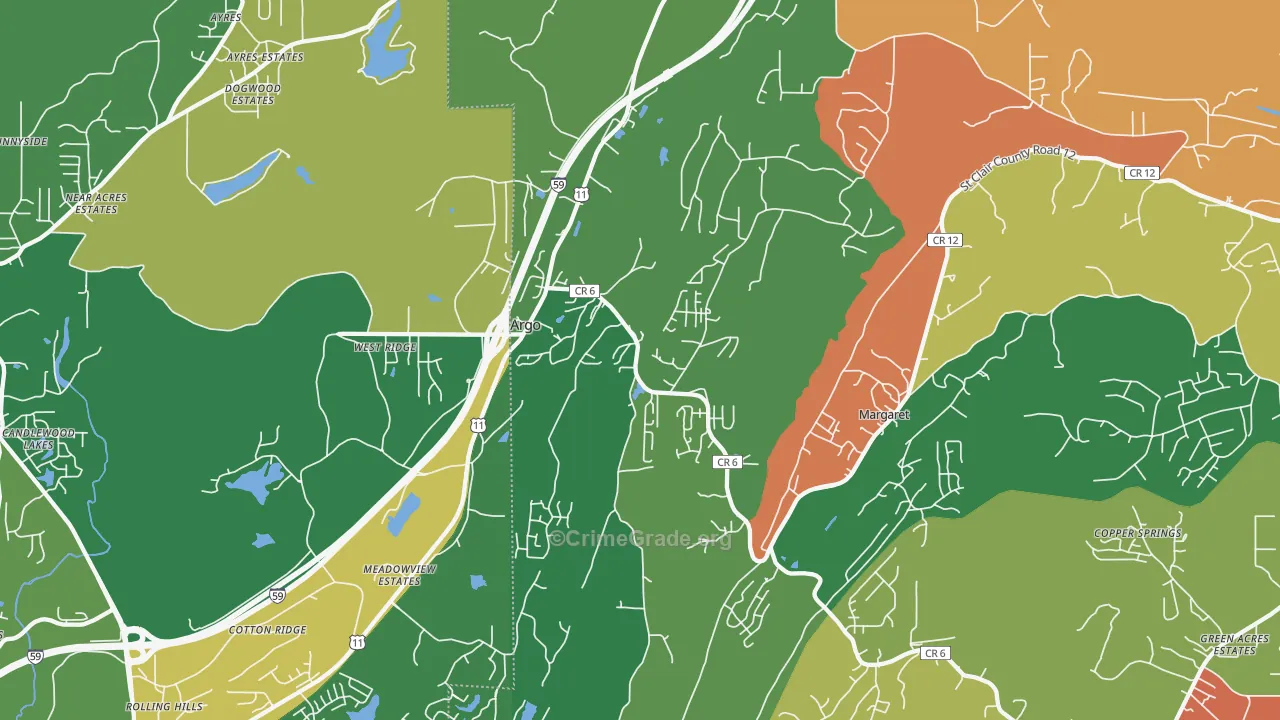 Argo, AL Map of Robbery Rates