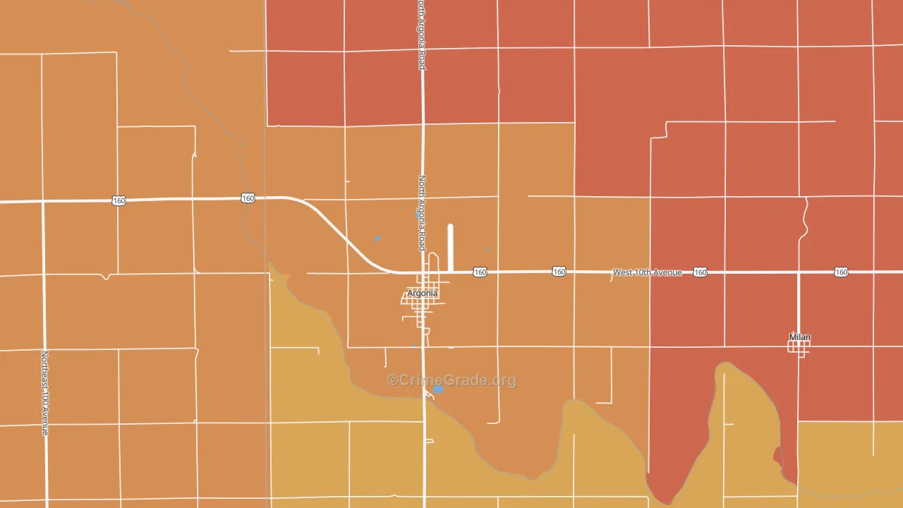 Argonia, KS Map of Robbery Rates