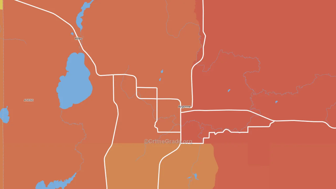 Argonne, WI Map of Robbery Rates