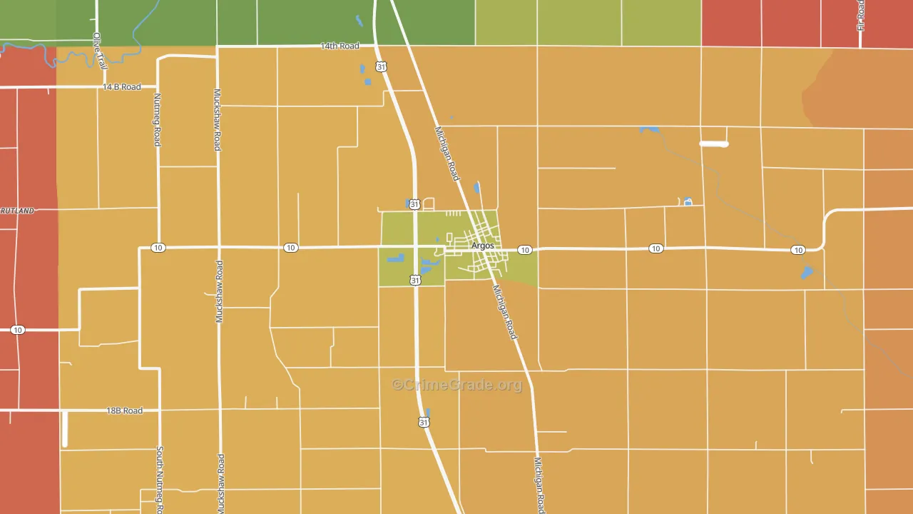 Argos, IN Map of Robbery Rates