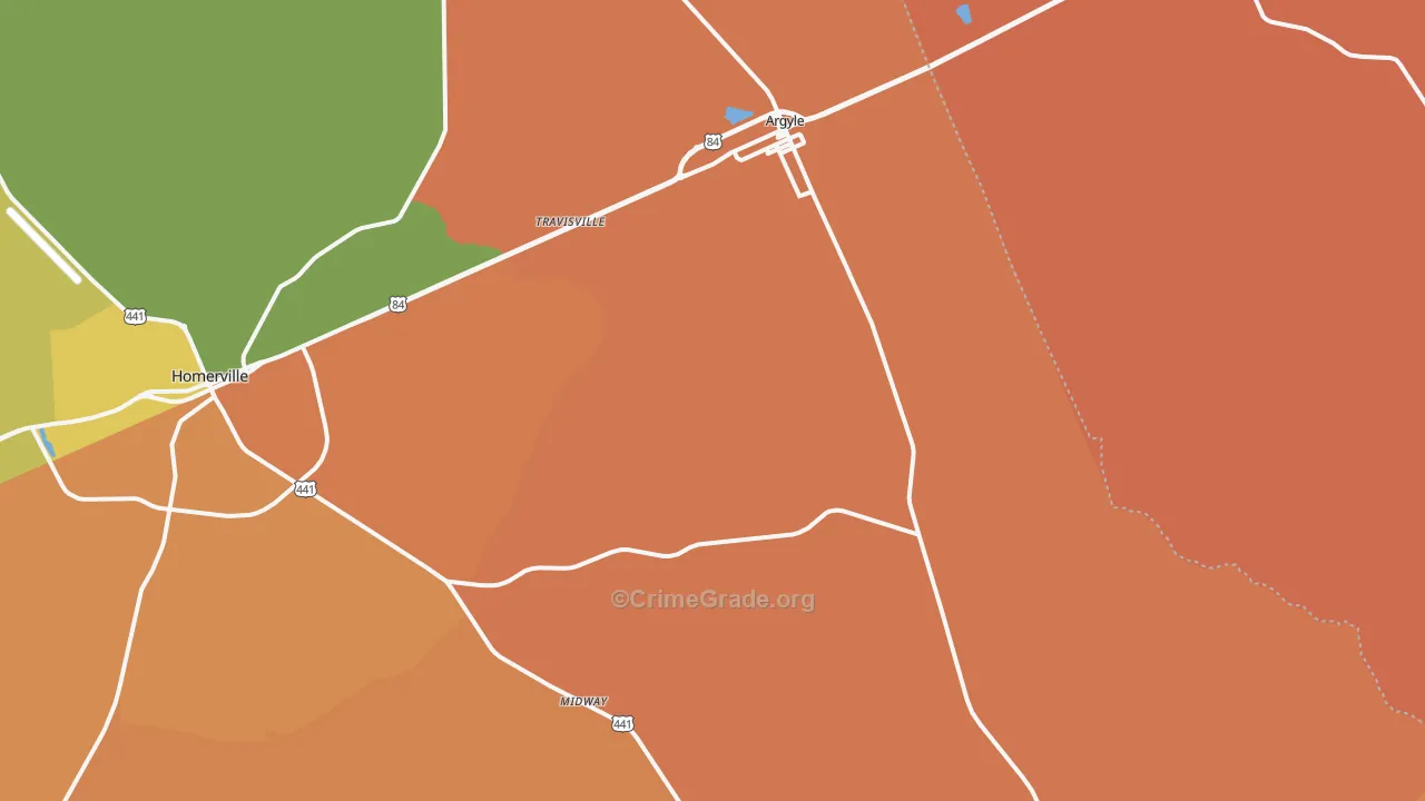 Argyle, GA Map of Robbery Rates