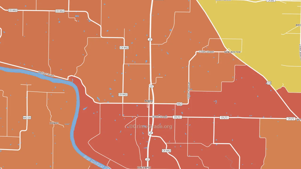 Argyle, IA Map of Robbery Rates