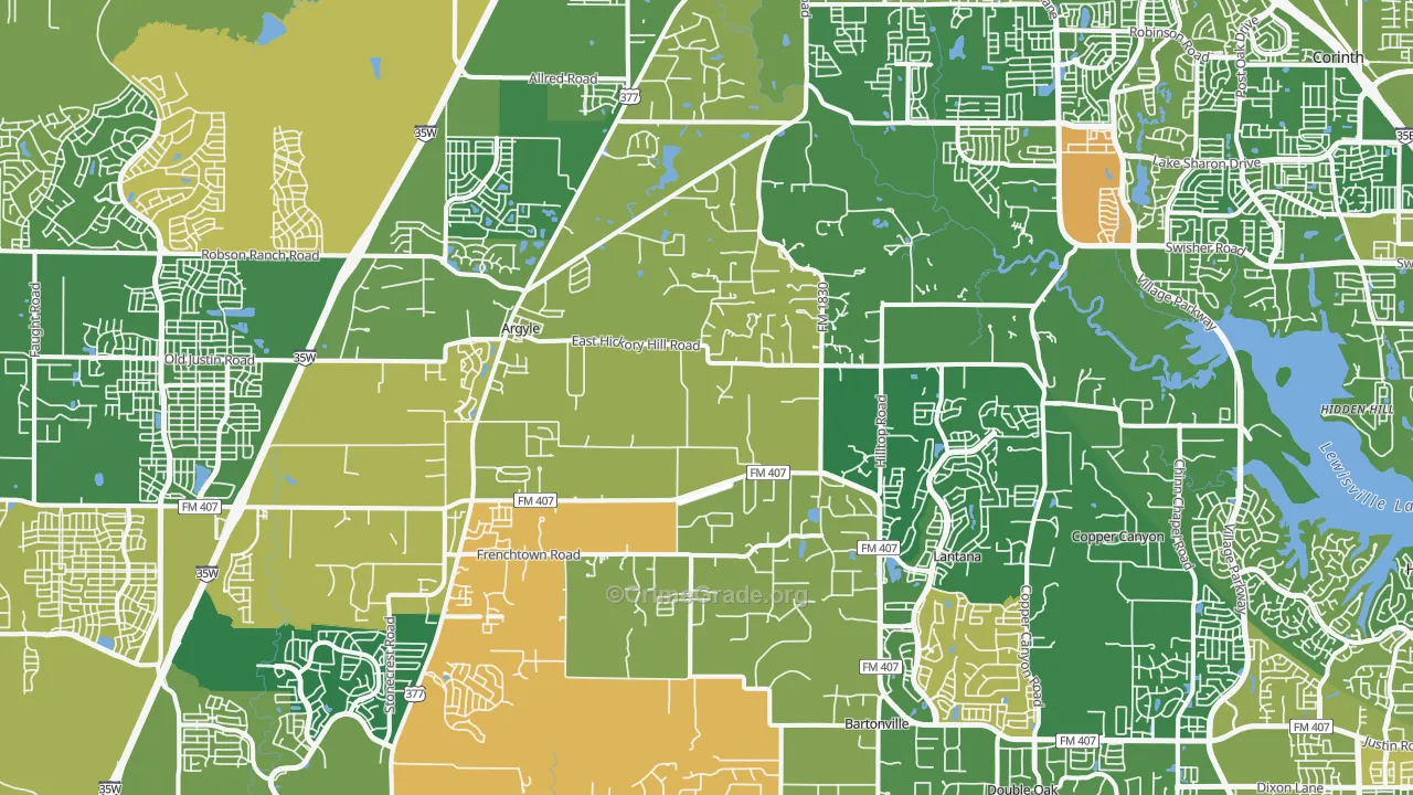 Argyle, TX Map of Robbery Rates