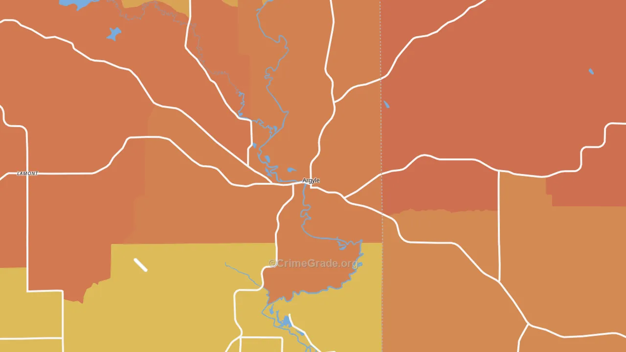 Argyle, WI Map of Robbery Rates