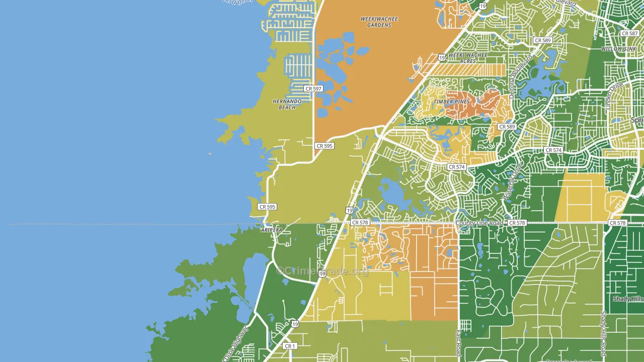 Aripeka, FL Map of Robbery Rates