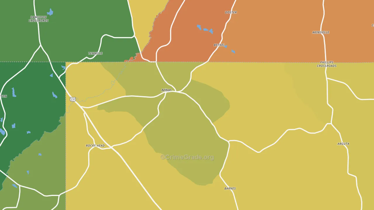 Ariton, AL Map of Robbery Rates