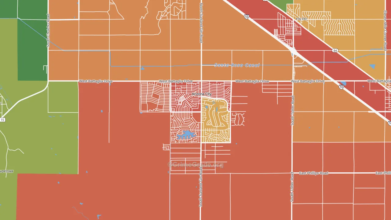 Arizona City, AZ Map of Robbery Rates