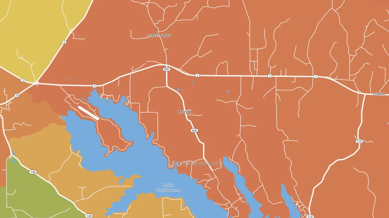 Arizona, LA Map of Robbery Rates