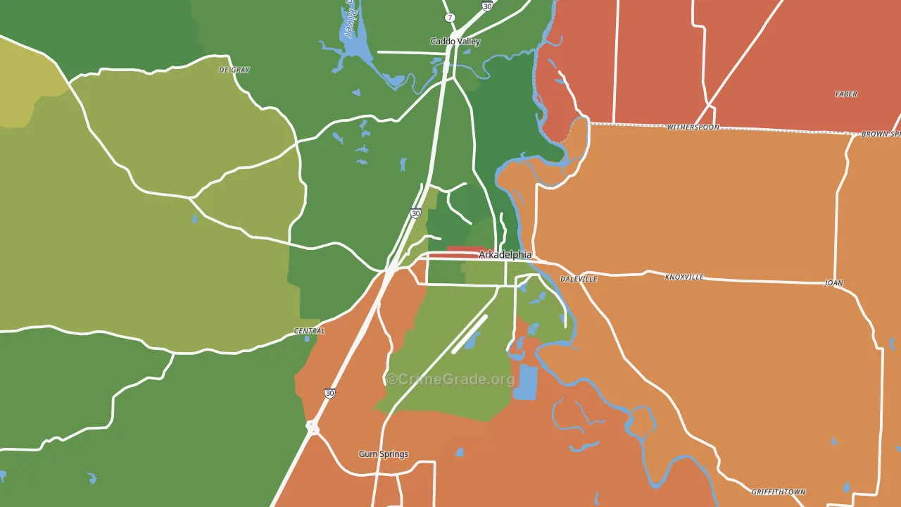 Arkadelphia, AR Map of Robbery Rates