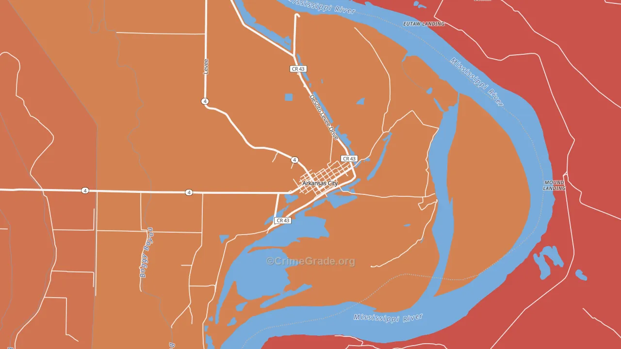 Arkansas City, AR Map of Robbery Rates