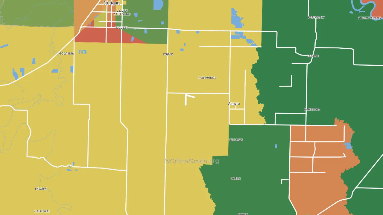 Arkansas County, AR Map of Robbery Rates