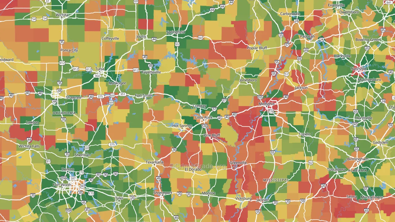 Arkansas Map of Robbery Rates