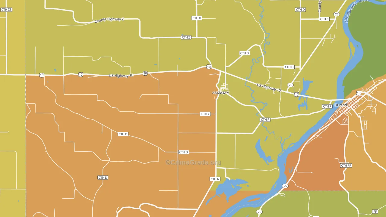 Arkansaw, WI Map of Robbery Rates