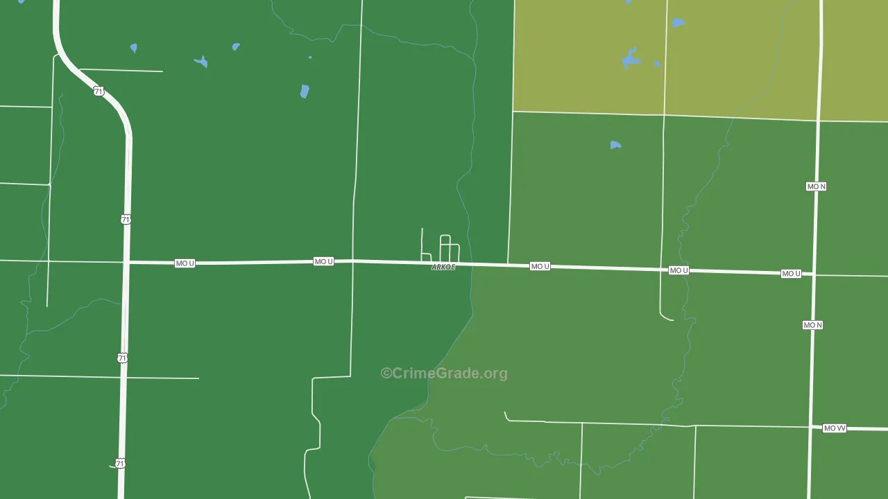 Arkoe, MO Map of Robbery Rates