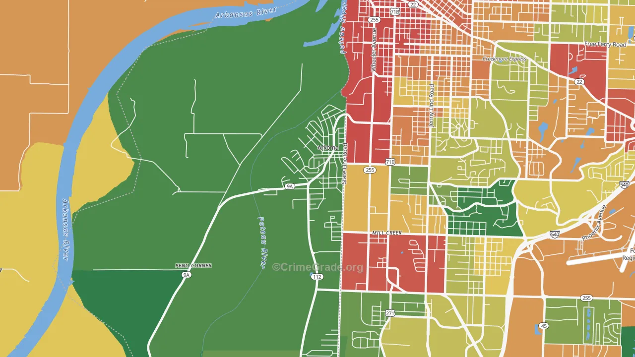 Arkoma, OK Map of Robbery Rates