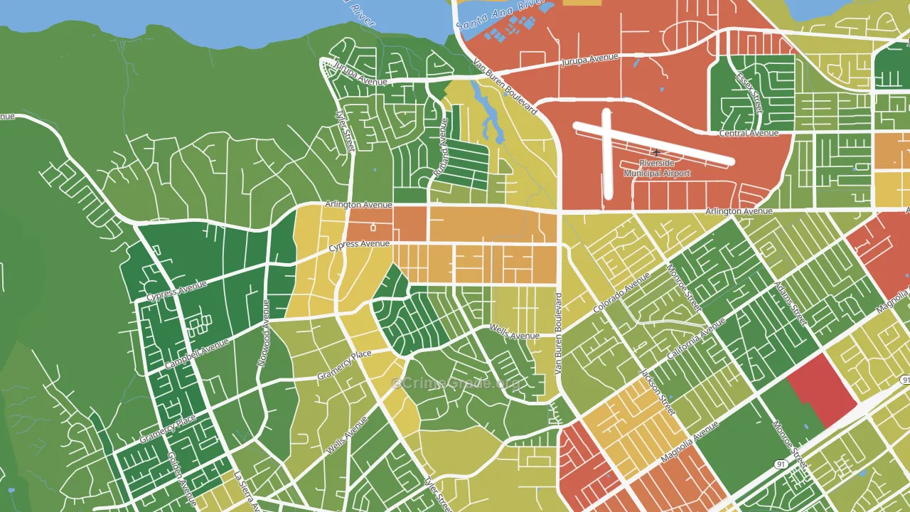 Arlanza, Riverside, CA Map of Robbery Rates