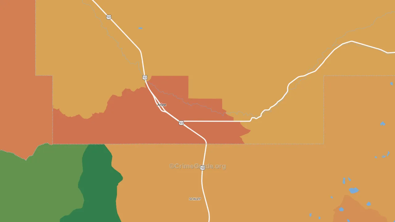 Arlee, MT Map of Robbery Rates