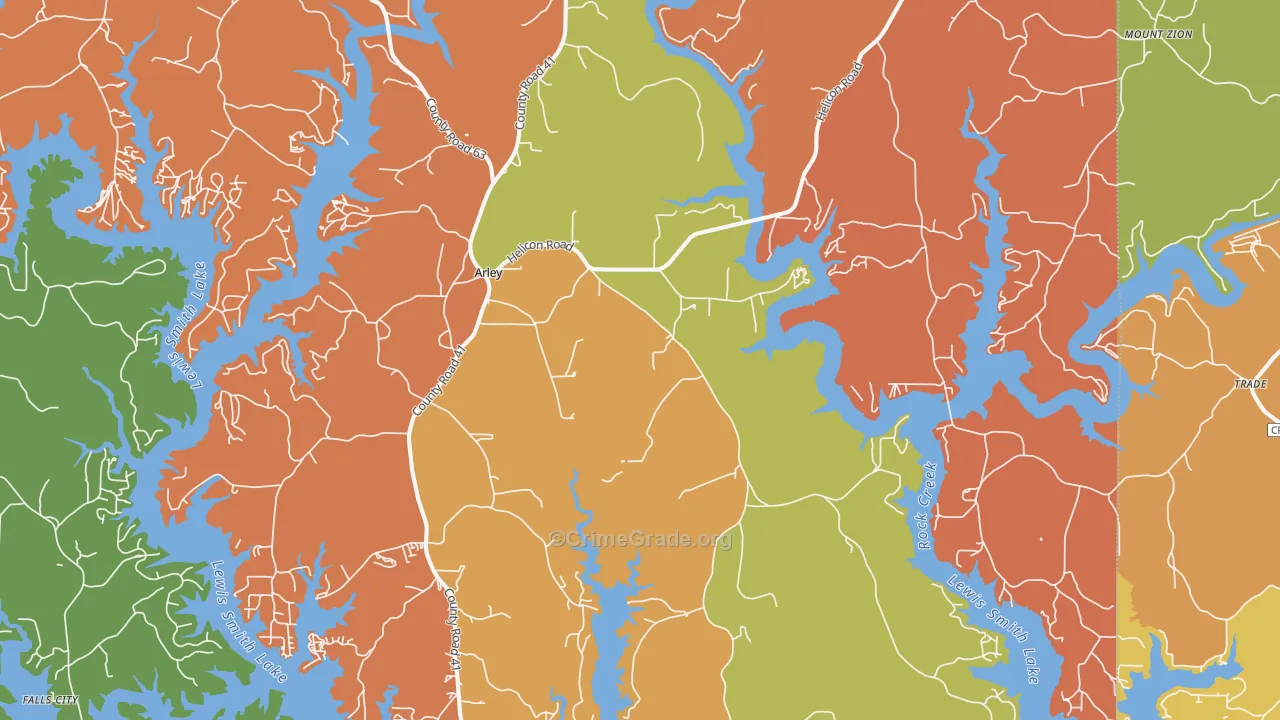 Arley, AL Map of Robbery Rates