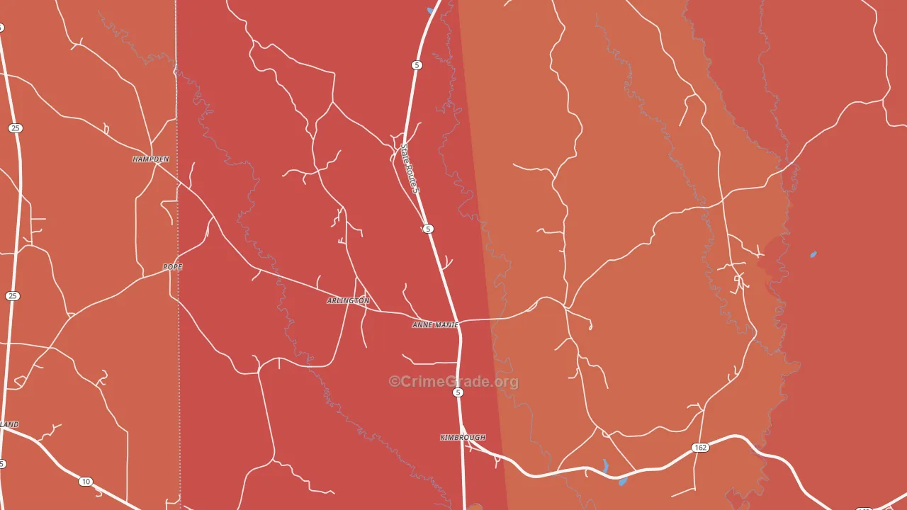 Arlington, AL Map of Robbery Rates