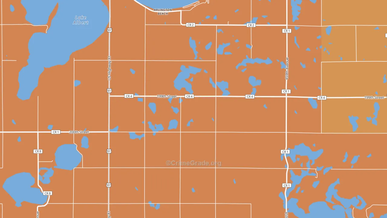 Arlington Beach, SD Map of Robbery Rates