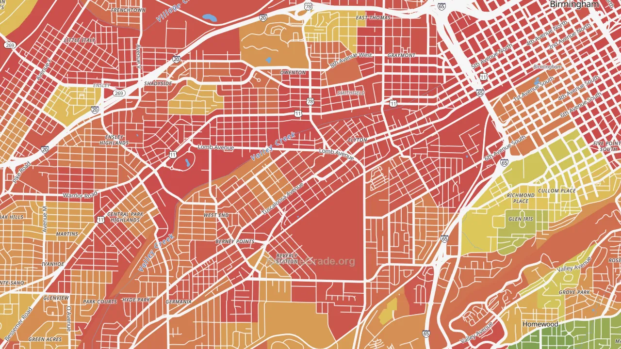 Arlington, Birmingham, AL Map of Robbery Rates