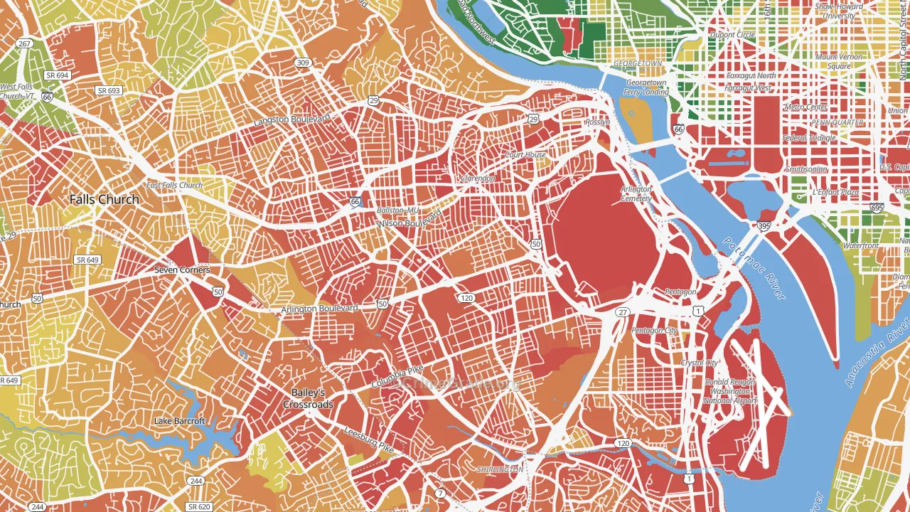 Arlington County, VA Map of Robbery Rates