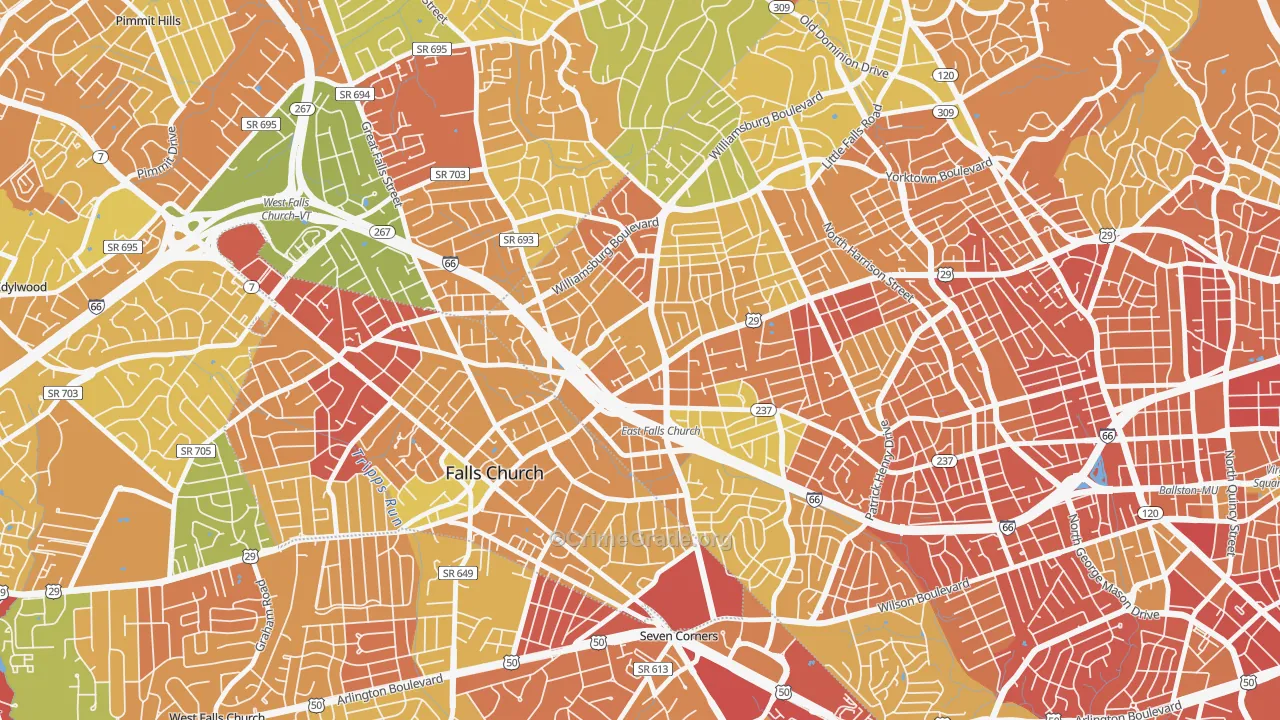 Arlington-East Falls, Arlington, VA Map of Robbery Rates