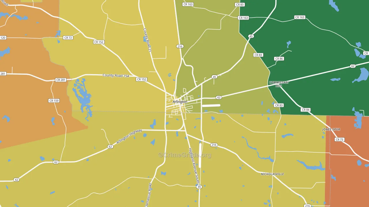 Arlington, GA Map of Robbery Rates