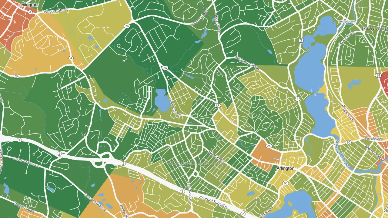 Arlington Heights, Arlington, MA Map of Robbery Rates