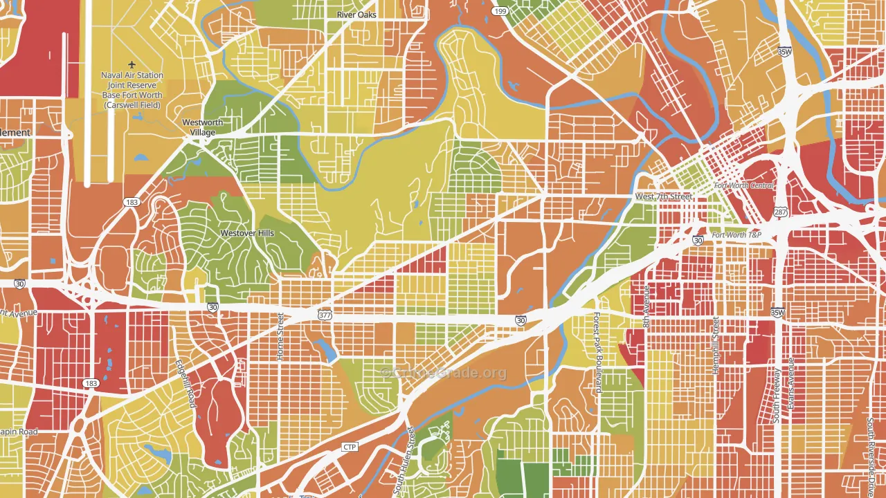 Arlington Heights, Fort Worth, TX Map of Robbery Rates