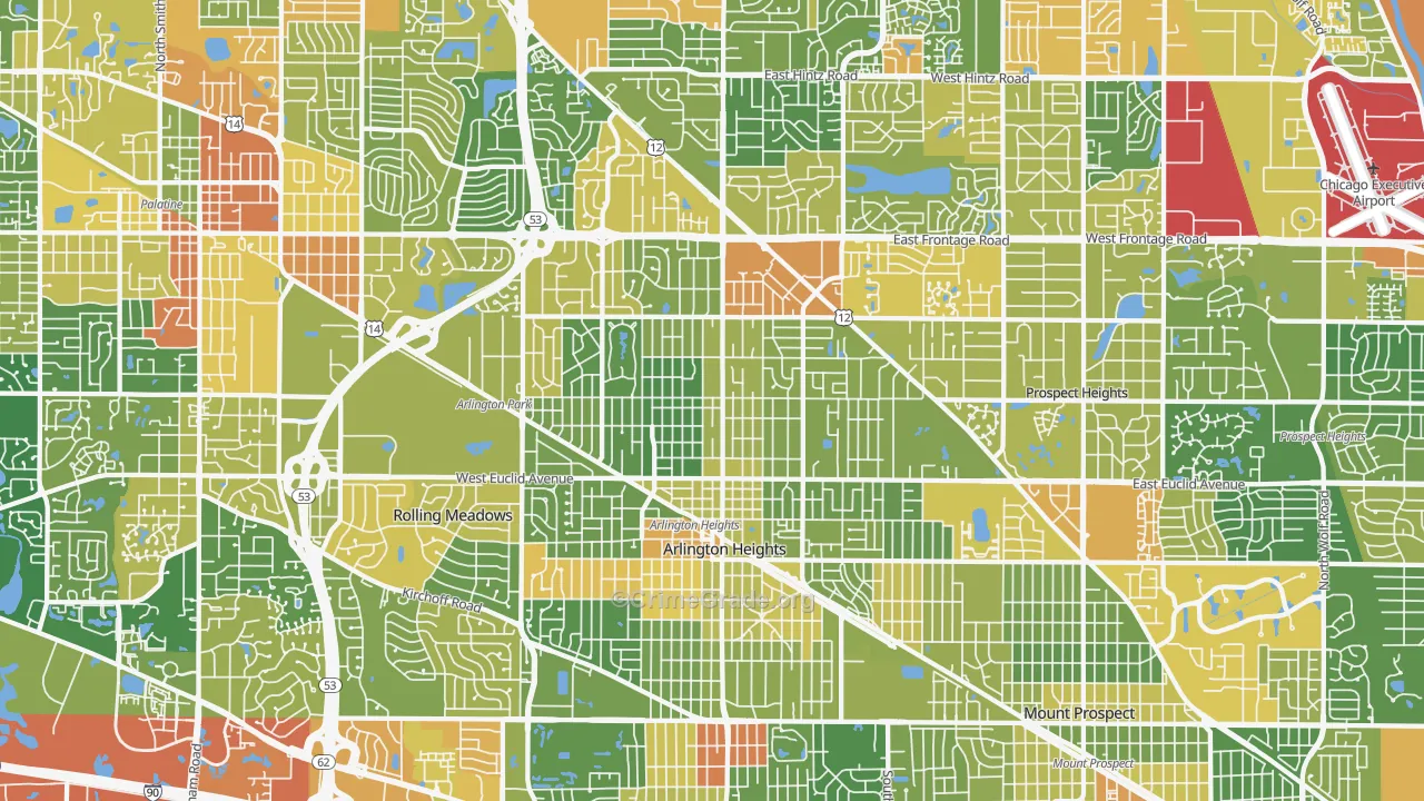 Arlington Heights, IL Map of Robbery Rates