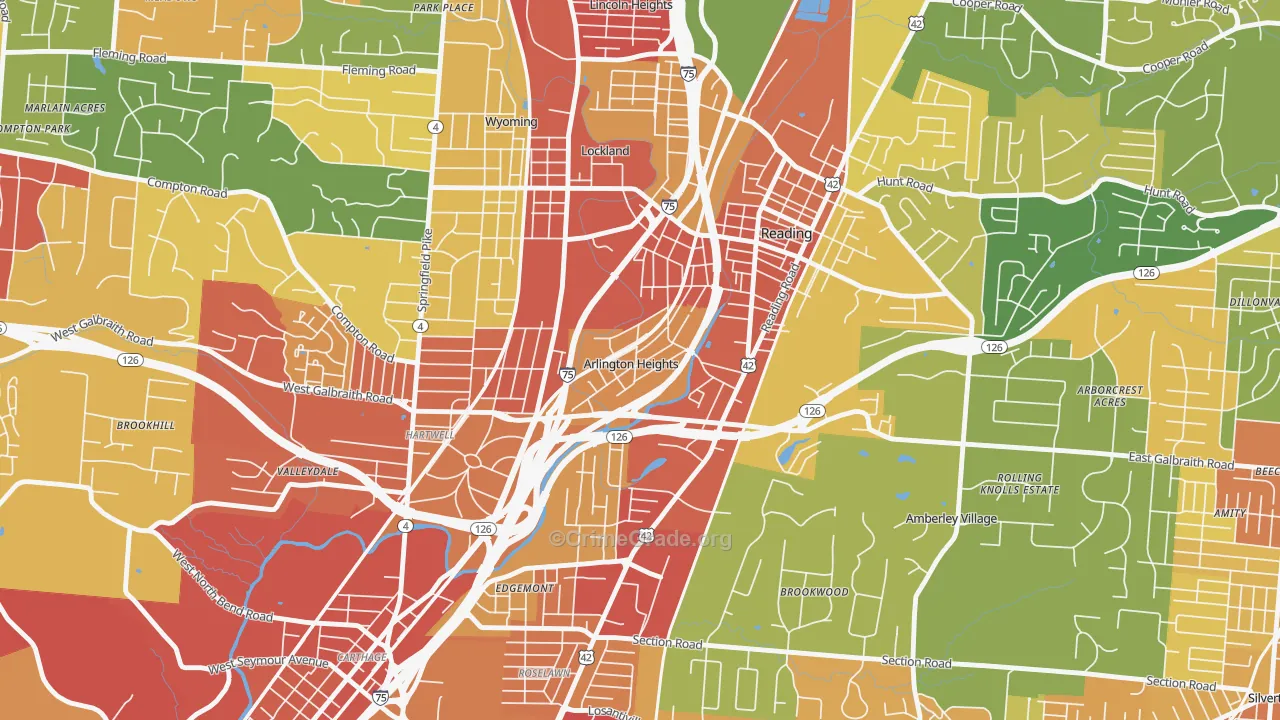 Arlington Heights, OH Map of Robbery Rates