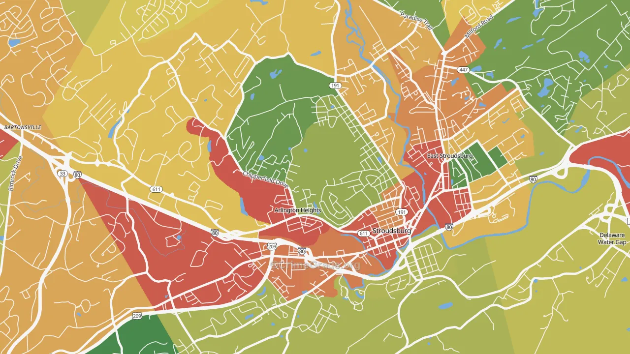 Arlington Heights, PA Map of Robbery Rates