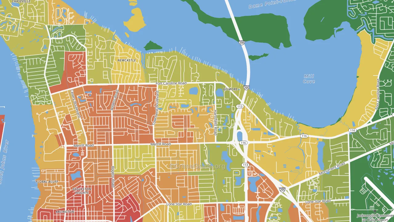Arlington Hills, Jacksonville, FL Map of Robbery Rates