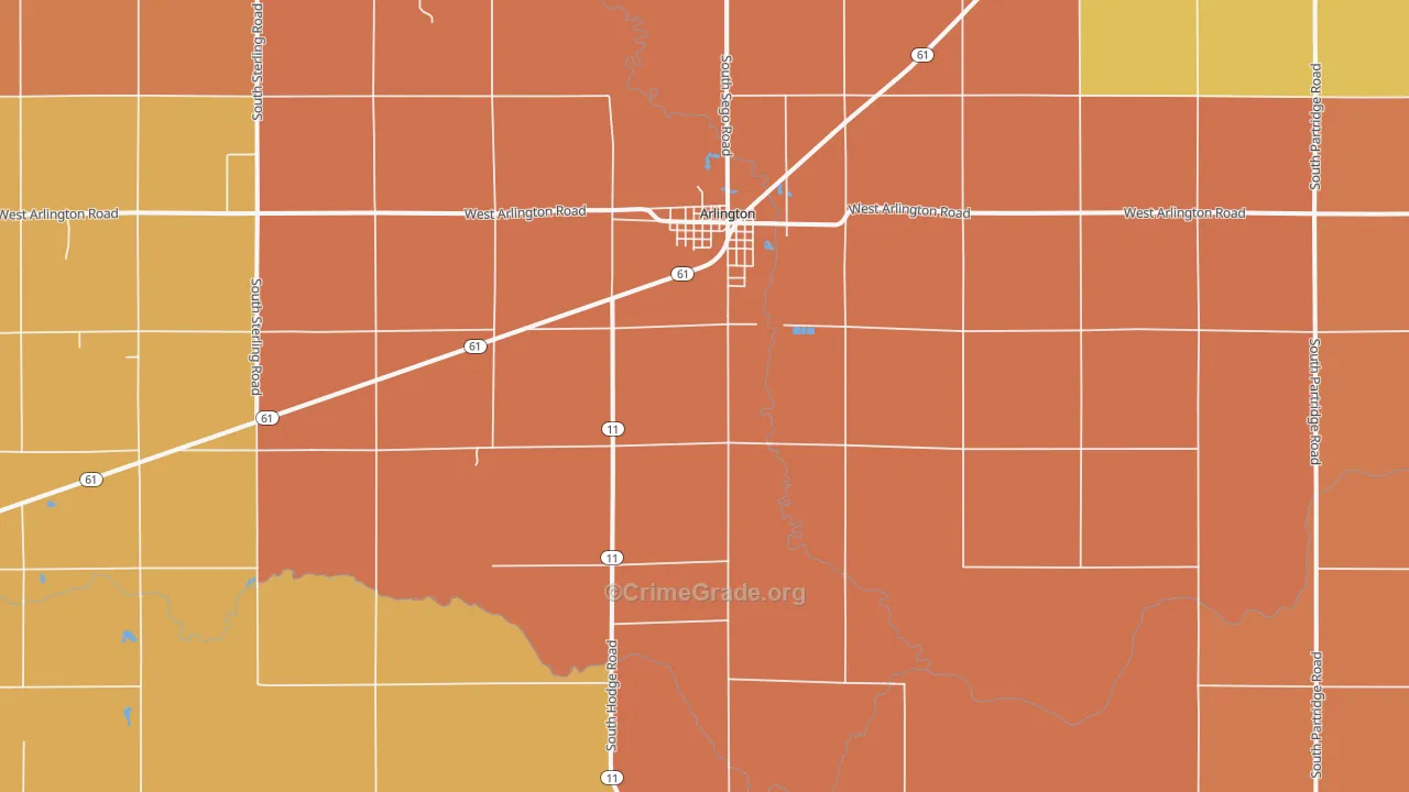 Arlington, KS Map of Robbery Rates